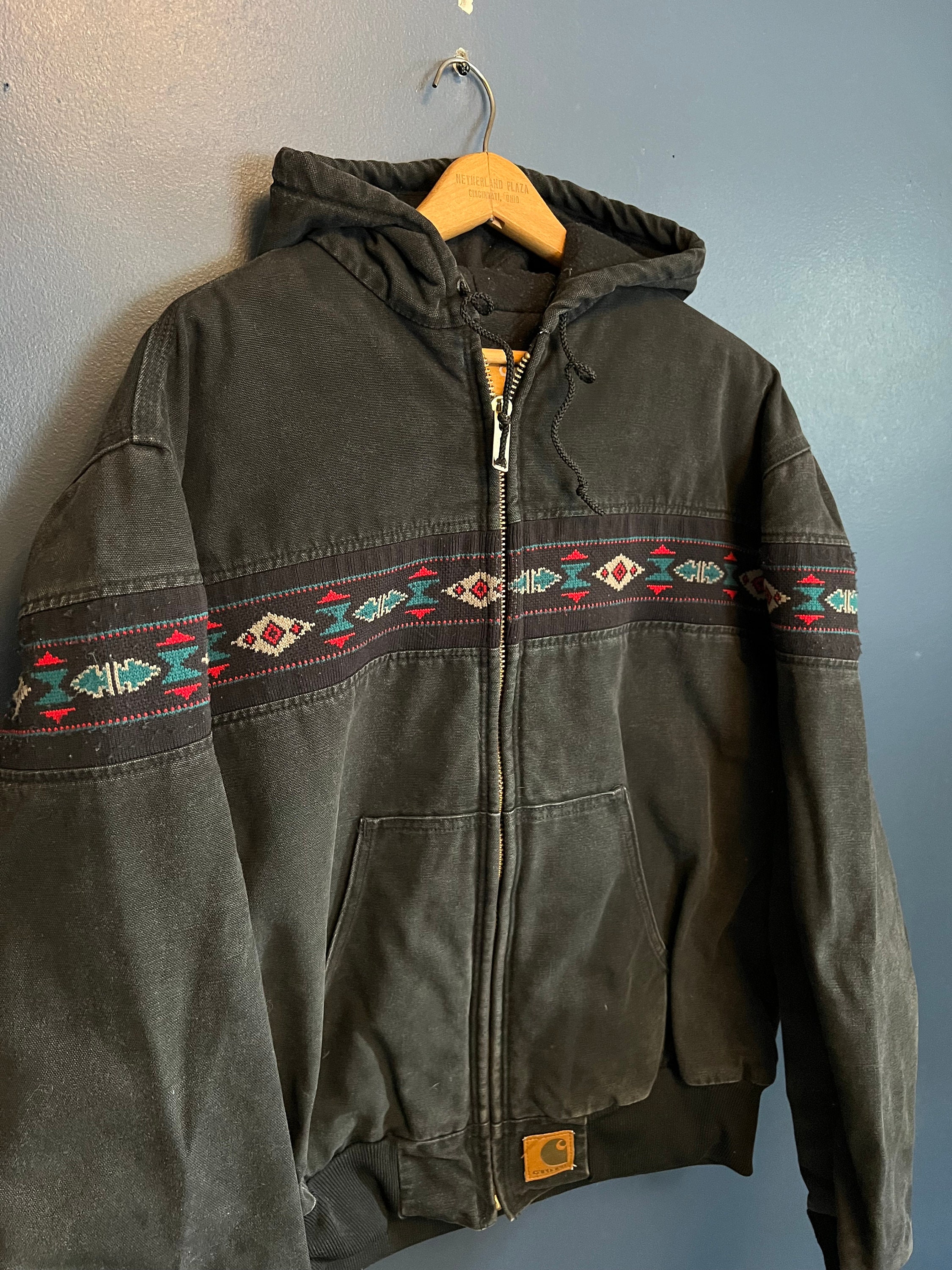 Vintage 90’s Carhartt Aztec Pattern Canvas Zip Hooded Jacket Size L/XL