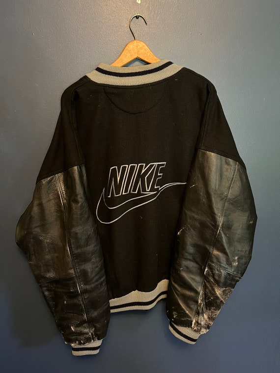Vintage 90’s Nike Grey Tag Wool Zip Leather Nike … - image 2