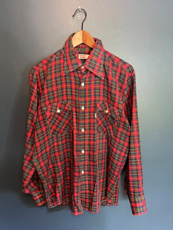 Vintage 80’s Levi’s Checkered Plaid Button Up Fla… - image 3