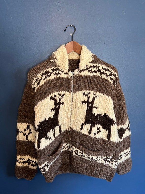 Vintage 60’s Zip Deer Knit Pattern Cowichan Sweat… - image 2