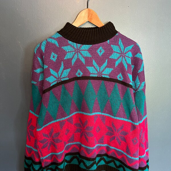 Vintage 80’s Western Aztec Pattern Knit Sweater Size Ladies L/XL