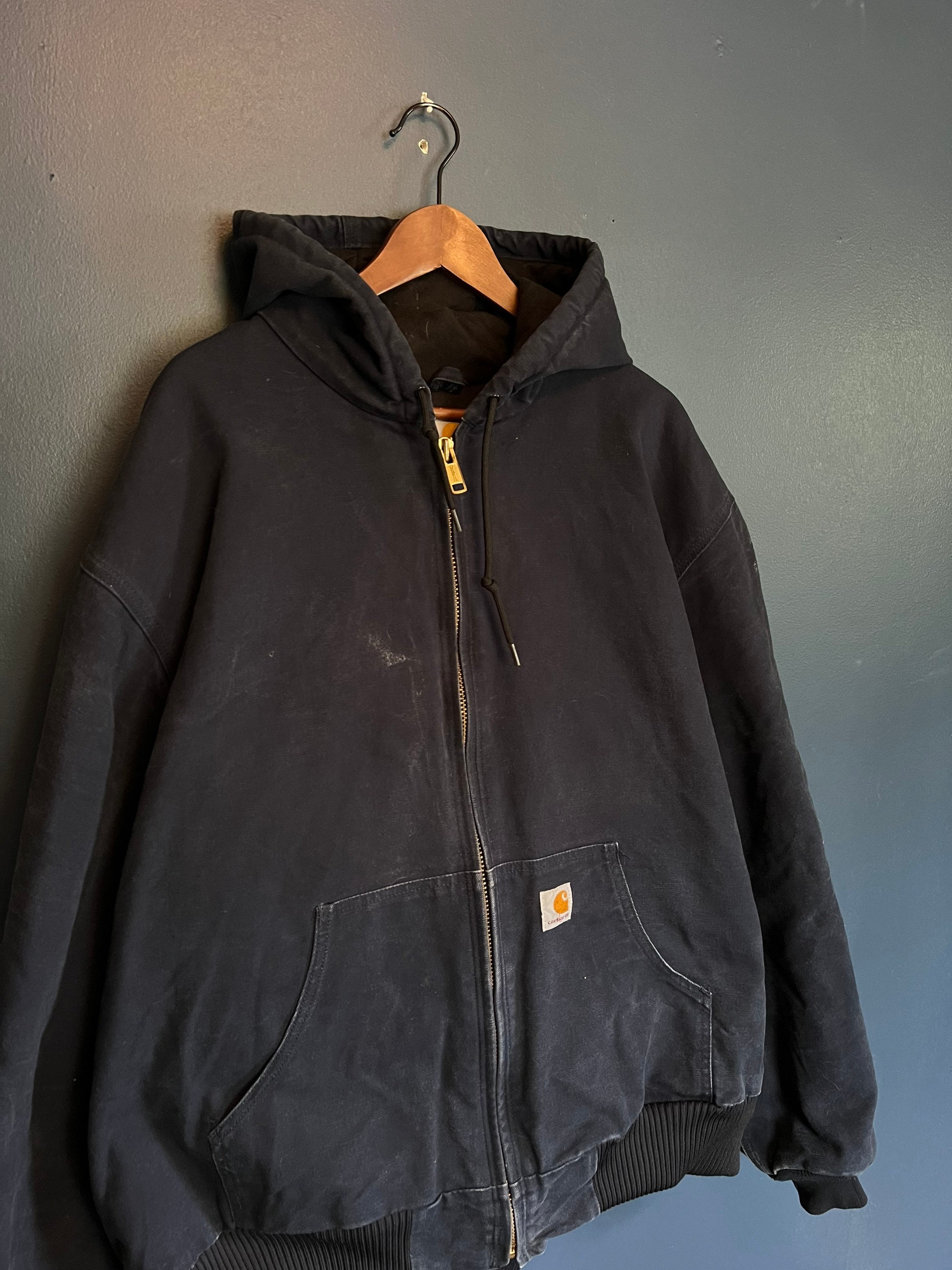Vintage s Carhartt Navy Canvas Zip Hooded Jacket Size 2XL   Etsy