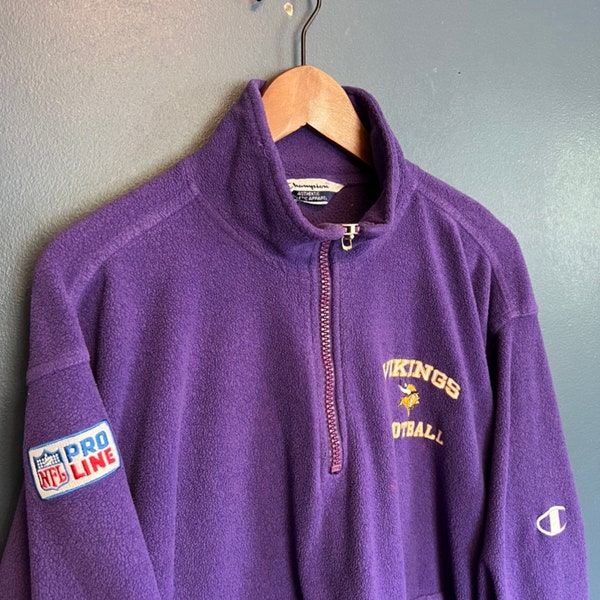 Vintage 90s Champion Minnesota Vikings Football Quarter Zip Fleece. Size: Large