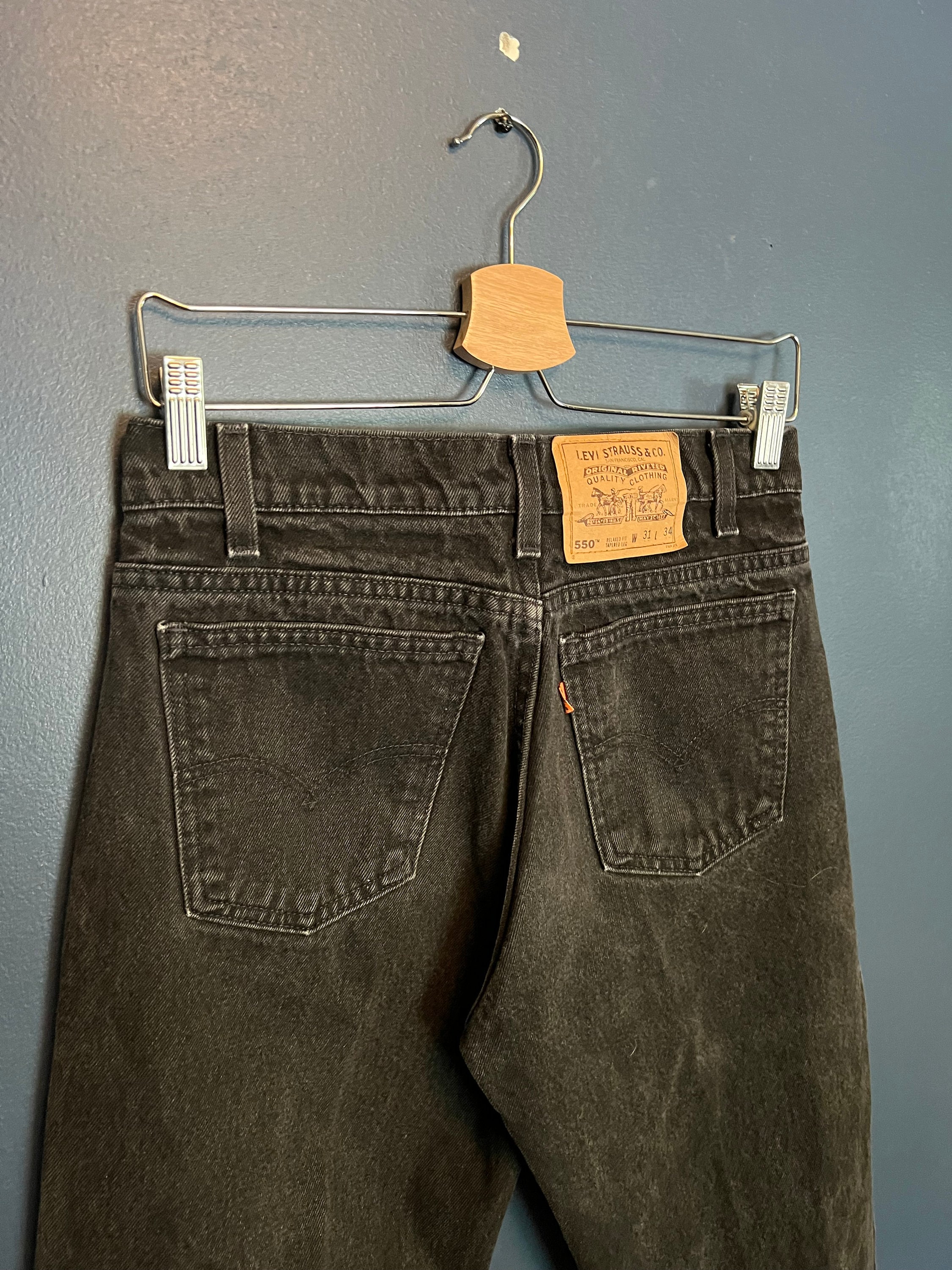 Vintage 80s Levis Orange Tab Black Denim Jeans Size 31 34 USA Made