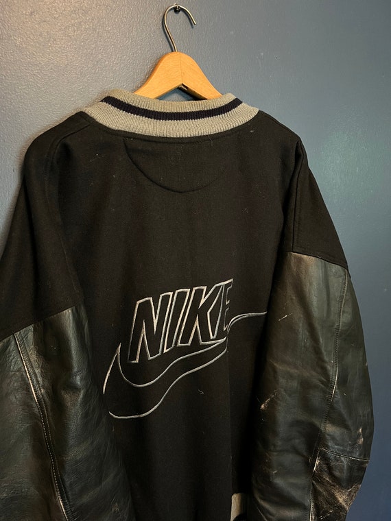 Vintage 90’s Nike Grey Tag Wool Zip Leather Nike … - image 1