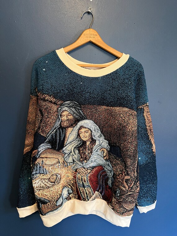 Vintage 90’s Jesus Nazareth Tapestry Crewneck Siz… - image 2