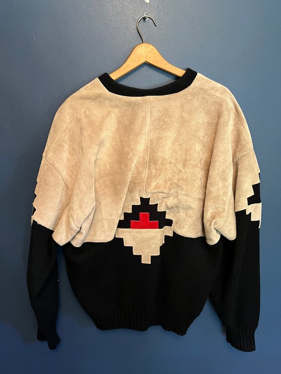 Vintage 80s Pioneer Wear Leather Suede Knit Sweater Size XL Etsy