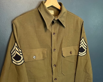 Vintage 1942 N 95 OD Green World War 2 Military Button zip Shirt Size 2