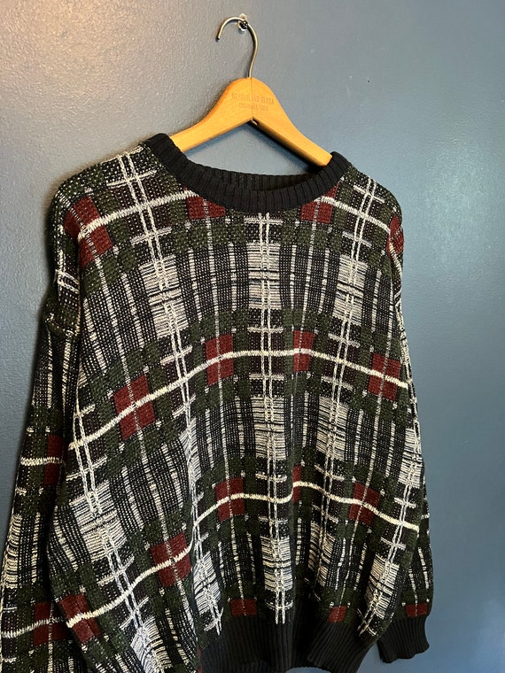 Vintage 90’s Plaid Holiday Knit Sweater St John B… - image 1