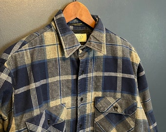 Vintage 80’s Sears Insulated Plaid Flannel Button Up Shirt Size Large