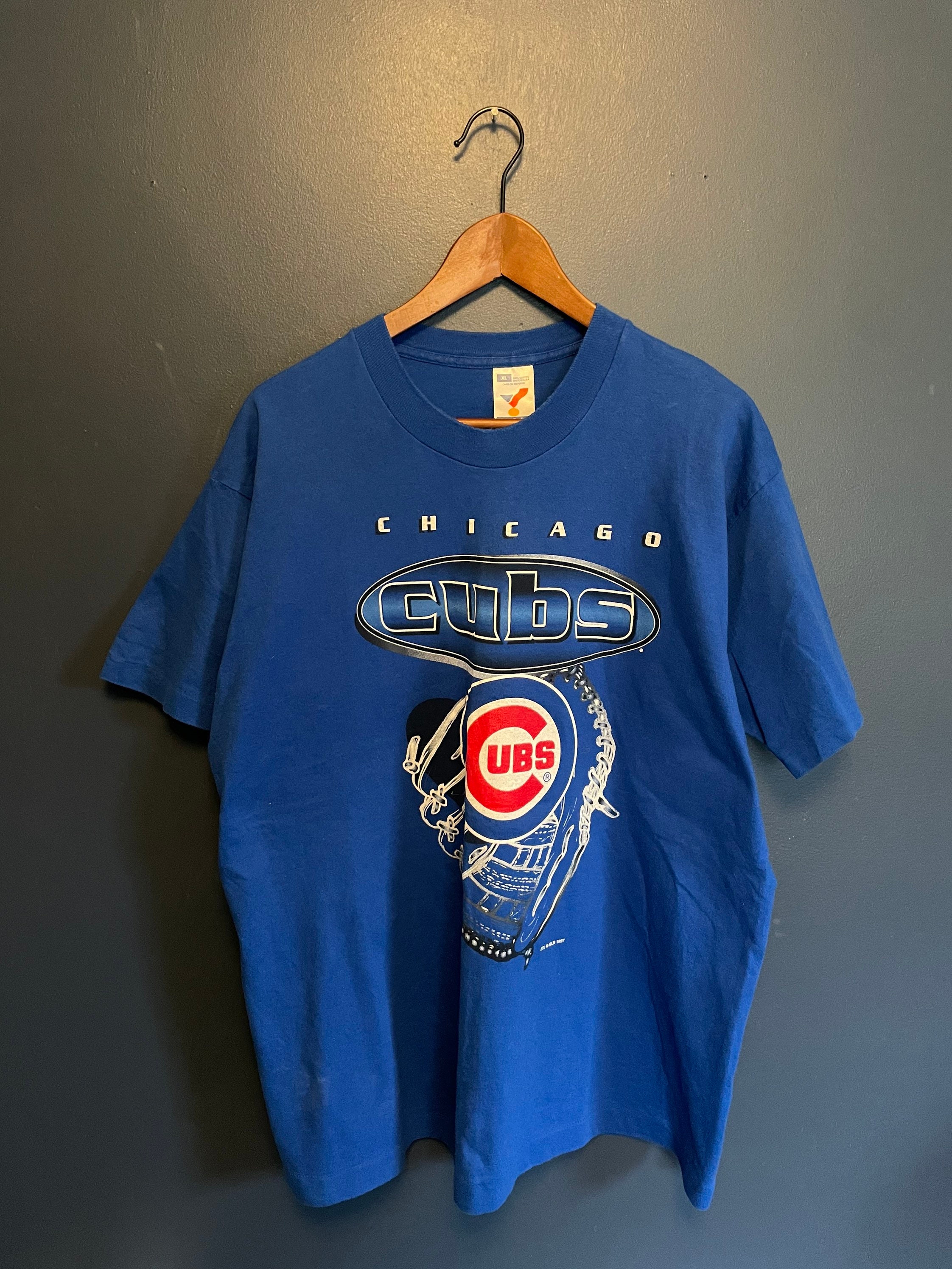 VTG Russell Athletic Chicago Cubs Denim Button Up Shirt Mens Sz
