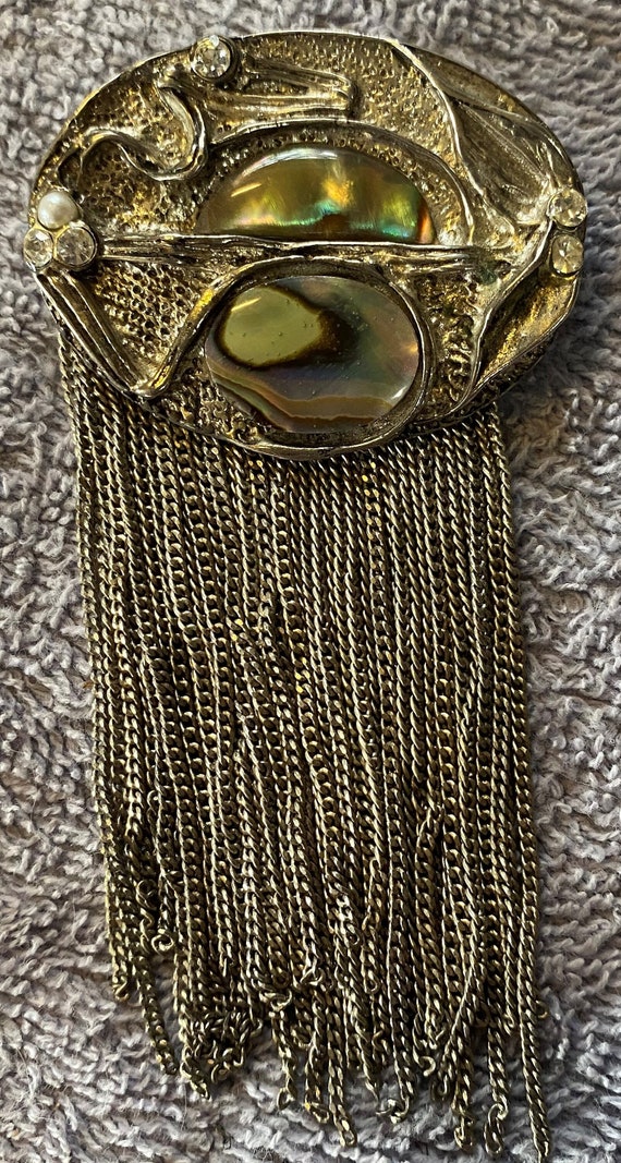 Unusual Brooch with Shells and Loose Chains-Very U