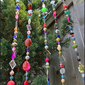 Vibrant suncatchers: beads mirrors and gardens,  zen, perfect Decor for outdoor parties!  Handcrafted Gardner gift. Tree Jewelry™ Garden Art