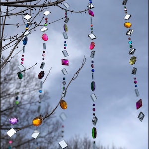 Outdoor Sun Catchers with LARGE rhinestones and mirrors, Tree Jewelry™ Garden Art,  handmade to order, yard decoration, boho hippy zen art