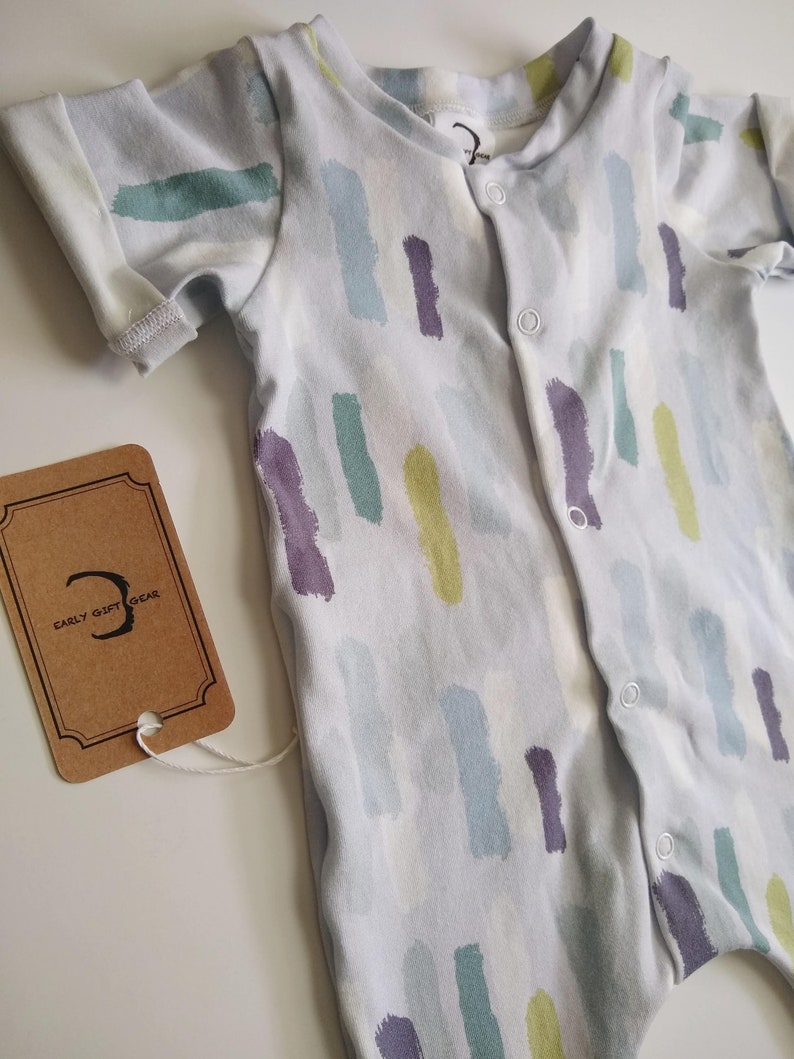 Unisex Work of art Organic Cotton Baby Sleeper beige and mint Romper painter artist baby Preemie /& Newborn Coming Home Outfit