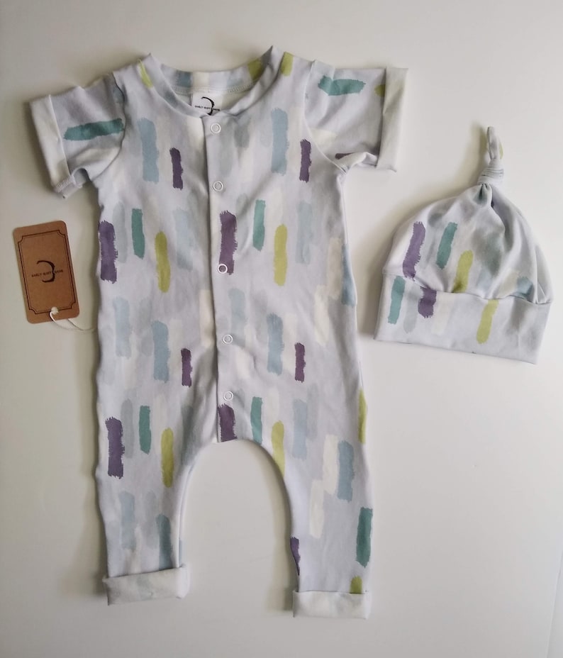 Unisex Work of art Organic Cotton Baby Sleeper beige and mint Romper painter artist baby Preemie /& Newborn Coming Home Outfit