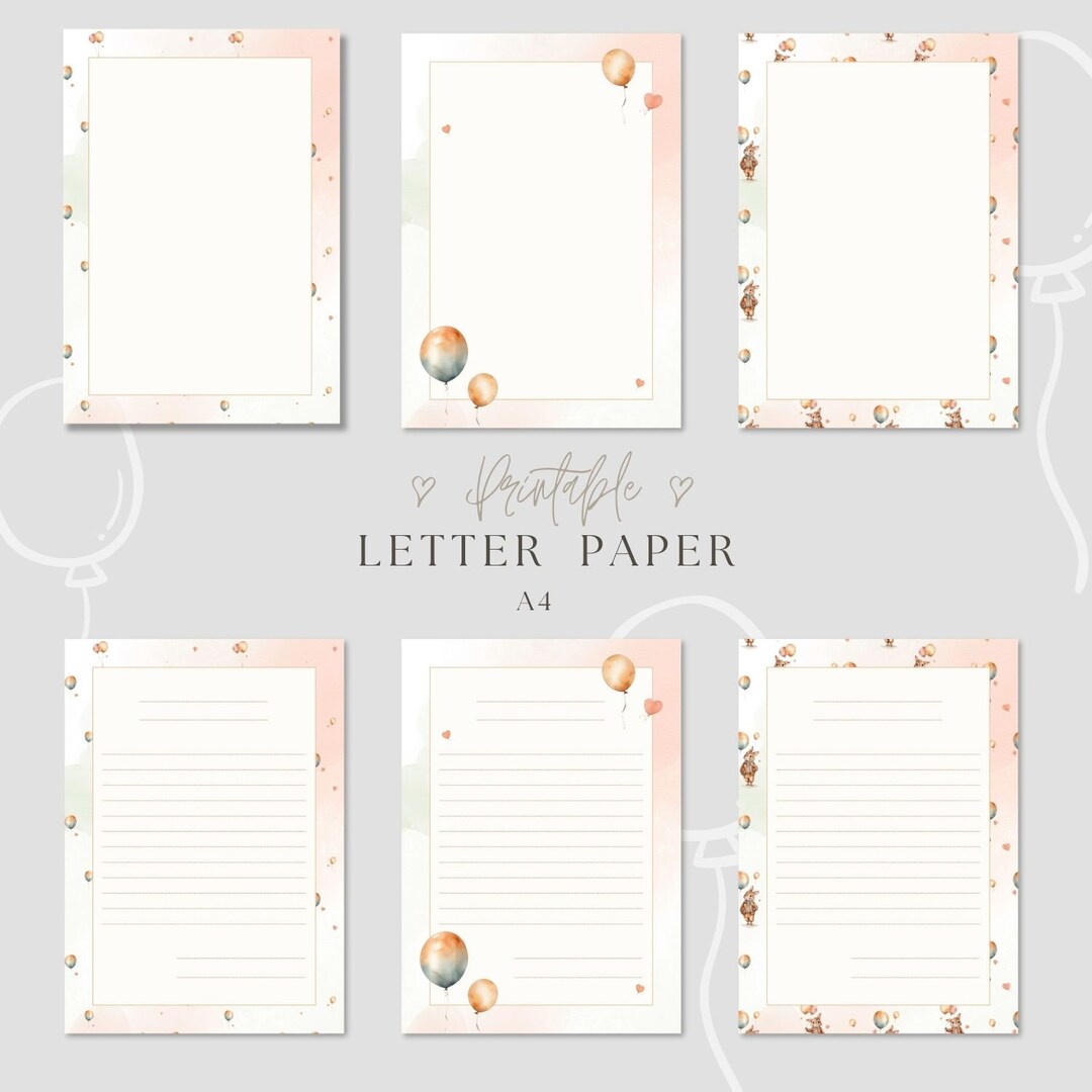 Birthday Bunny Printable Letter Paper, Unlined/lined Paper, Digital ...