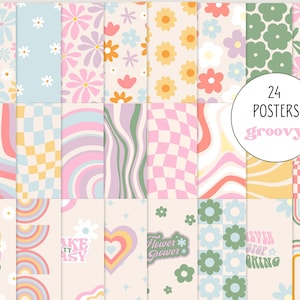 Papel digital retro con mucho estilo, fondo veraniego de los años 60 y 70, papel vintage para imprimir, descarga instantánea, cubierta multicolor para imprimir