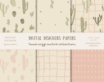 Papel digital de cactus con acuarela: Patrones texanos sin costuras (descarga instantánea)