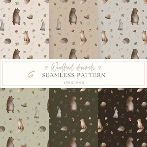 Watercolor Woodland Forest Animals Pattern, Nursery Digital Pattern, Cute Forest seamless pattern, background, Printable, Scrapbook Paper