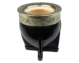 Circle of Drink with Alpaca Silver Brim Handcrafted Natural Yerba Mate Gourd Natural Calabash Mate Cup Handmade in Argentina 