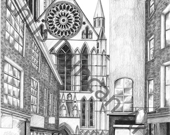 York Minster A4 Giclée Art Print, Pen Pencil Drawing, Historic York Artwork