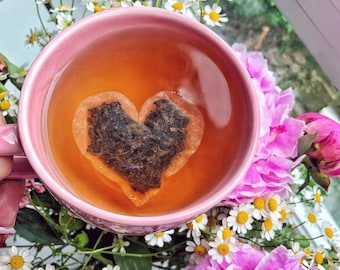 Shaped Tea Bag 'Heart' Organic with Personalized Magnetic Photo Tag / Heart gift/ Tea set gift / Wedding favor / Tea party favor