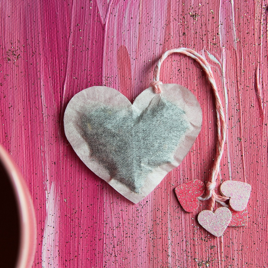 Shaped Tea Bag x5 'heart' Glitter Four Heart Tags / Organic Heart