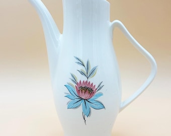 Vintage Coffee Pot Steubenville Fairlane Turquoise Floral MCM 1950s Ceramic