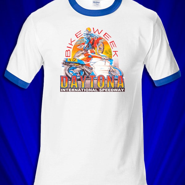 Daytona Bike Week Motocross 1990 Ringer T-shirt FREE S&H