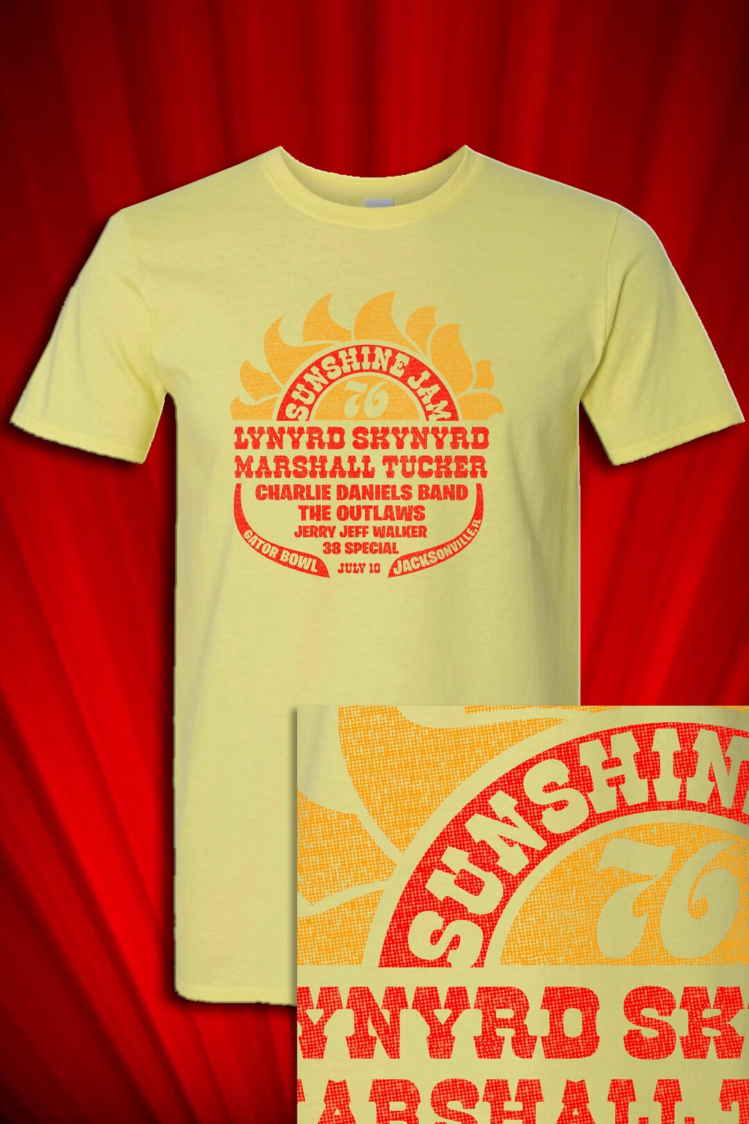 Sunshine Jam 1976 Gator Bowl Vintage Style YELLOW Tshirt FREE S&H to