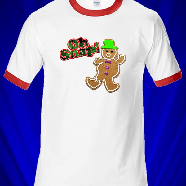 Oh Snap Ginger Bread man Christmas RINGER Tee t-shirt FREE s&h USA