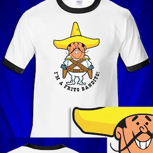 Frito Bandito 1970s retro RINGER t-shirt FREE S&H USA Saturday Morning Cartoons