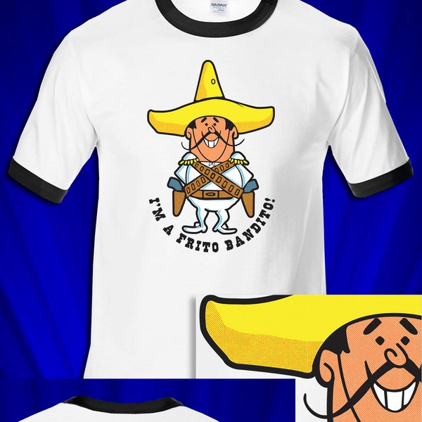 Frito Bandito 1970s retro RINGER t-shirt FREE S&H USA Saturday Morning Cartoons