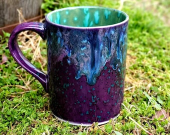 READY TO SHIP! Grape Splash Peacock PurpleLarge 16 Oz Mug, Large Mug, Hand Glazed, Tea Mug, Coffee Mug, Unique Gift