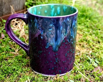 Grape Splash Peacock PurpleLarge 16 Oz Mug, Large Mug, Hand Glazed, Tea Mug, Coffee Mug, Unique Gift