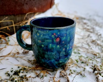 Monet's Pond Peacock Large 16 Oz Mug, Extra Large Mug, Blue Mug, Hand Glazed, Ceramic Pottery Mug, Tea Mug, Coffee Mug