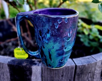 Tea Mug Peacock Purple Large 16 Oz, Large Mug, Hand Glazed, Ceramic Pottery Mug, Tea Mug, Coffee Mug, Unique Gift