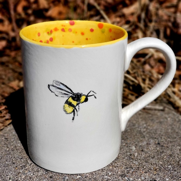 RESERVED FOR JEFF 18 Mugs Bumble Bee Jumbo 24 Oz Mug, Extra Large Mug, Hand Painted, Ceramic Pottery Mug, Tea Mug, Coffee Mug