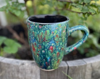Monet's Pond Peacock Jumbo 24 Oz Mug, Extra Large Mug, Hand Glazed, Ceramic Pottery Mug, Tea Mug, Coffee Mug