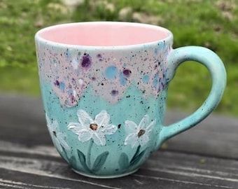 Blue Guppy Daisies Pink Pixie 24 Ounce Mug, Tea Mug, Coffee Mug, Unique Gift