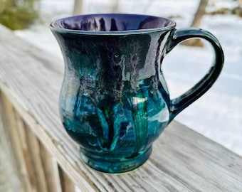 Peacock Purple Stoneware Large 16 Oz Mug, Large Mug, Hand Glazed, Tea Mug, Coffee Mug, Unique Gift