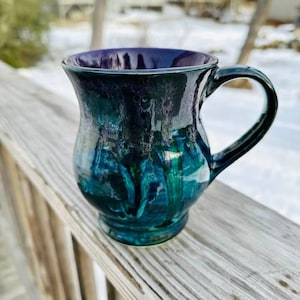 Peacock Purple Stoneware Large 16 Oz Mug, Large Mug, Hand Glazed, Tea Mug, Coffee Mug, Unique Gift