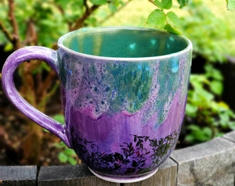 Embossed Flowers Jumbo 24 Oz Mug, Extra Large Mug, Hand Glazed, Ceramic Pottery Mug, Tea Mug, Coffee Mug