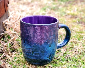 Peacock Purple Large 16 Oz Mug, Large Mug, Hand Glazed, Ceramic Pottery Mug, Tea Mug, Coffee Mug, Unique Gift