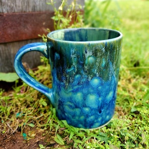 Azure Blue Peacock Large 16 Oz, Large Mug, Hand Glazed, Ceramic Pottery Mug, Tea Mug, Coffee Mug, Unique Gift