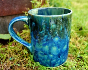 Azure Blue Peacock Large 16 Oz, Large Mug, Hand Glazed, Ceramic Pottery Mug, Tea Mug, Coffee Mug, Unique Gift