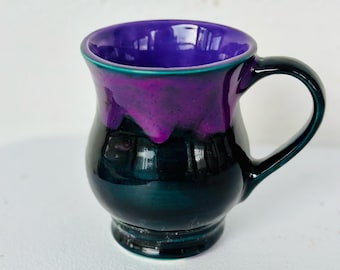 Black Opal, Wisteria Peacock Stoneware Large 16 Oz Mug, Large Mug, Hand Glazed, Tea Mug, Coffee Mug, Unique Gift