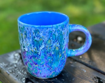 FREE JOURNAL and Blue Caprice Wedgewood 16 Oz Mug,Large Mug, Hand Glazed, Ceramic Pottery Mug, Tea Mug, Coffee Mug, Unique Gift