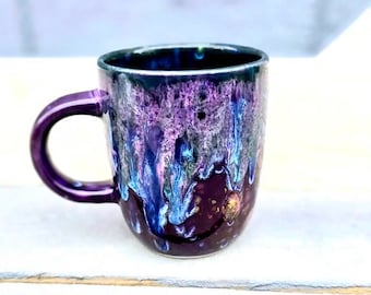 Floral Fantasy Peacock PurpleLarge 16 Oz Mug, Large Mug, Hand Glazed, Tea Mug, Coffee Mug, Unique Gift